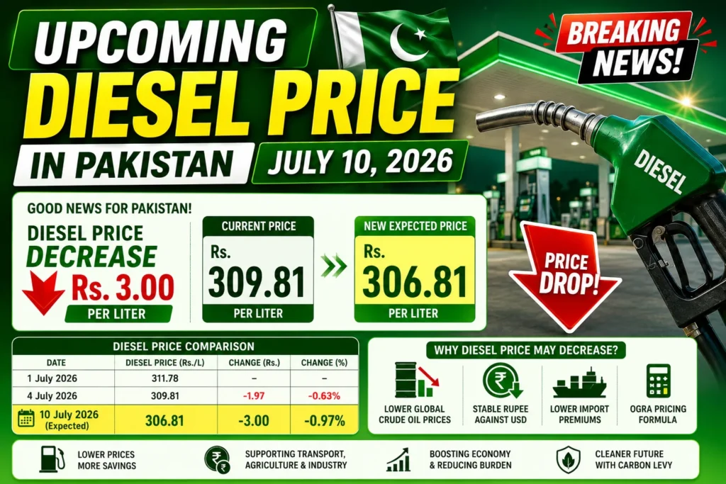 Expected Diesel Price decrease in Pakistan from 10 July 2026
